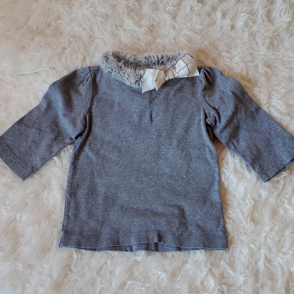 Janie&Jack Girls 5 Gray Fur Collar Shirt